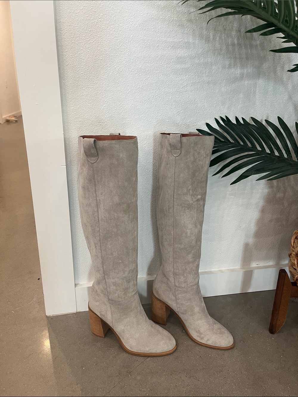 Source Unknown Tall Suede Over-the-Knee Boots in Light Taupe